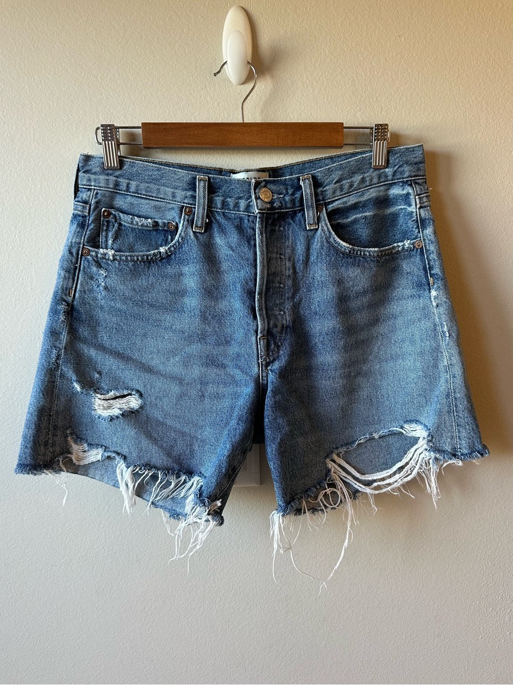 AGOLDE Distressed Blue Denim Women’s Shorts - Classic High-Rise Cut